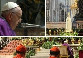 Paus Franciscus viert de Mis op het Hoogfeest van de Aankondiging in de Sint-Pietersbasiliek op 25 maart 2022. (foto: Courtney Mares/screenshot / CNA/EWTN)